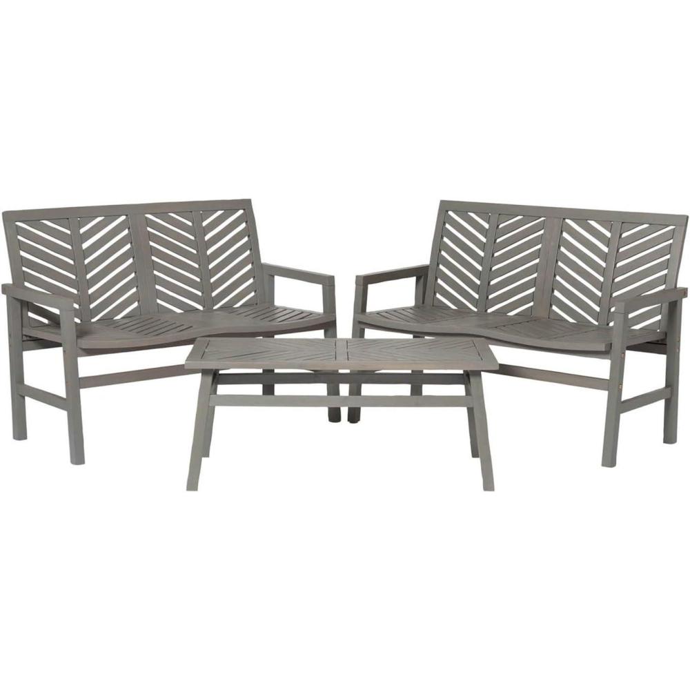 imageWalker Edison 3 Person Outdoor Patio Chevron Wood Dining Bench All Weather Backyard Conversation Garden Poolside Balcony 53 Inch BrownGrey