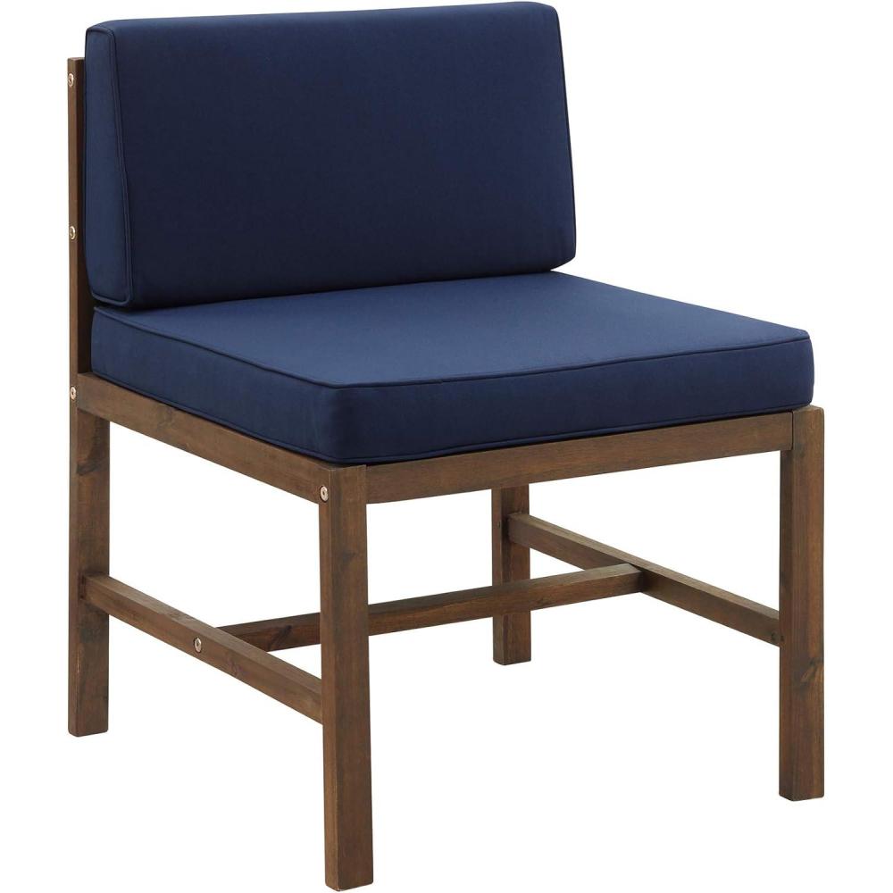 imageWalker Edison AZWSANCHDBBU Ravello Modular Outdoor Patio Side Chair Dark Brown with Navy Blue CushionsDark BrownNavy Blue