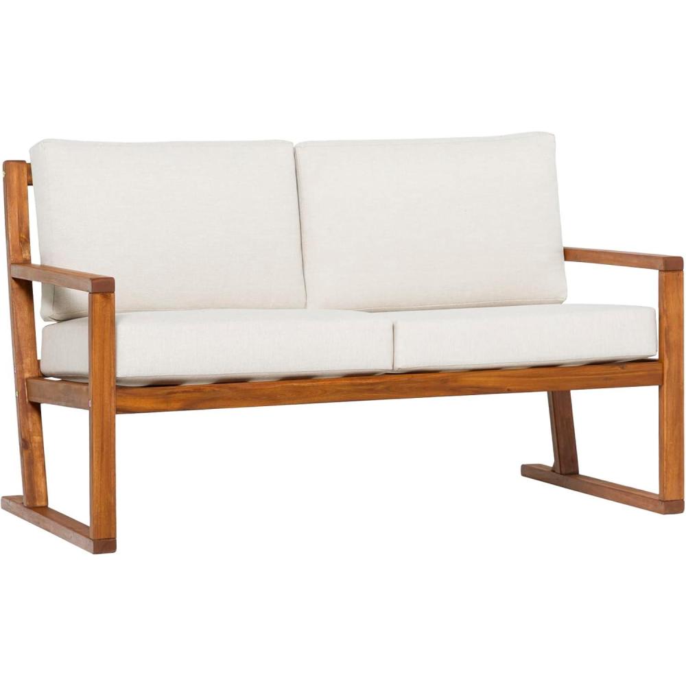 imageWalker Edison Modern Solid Wood SlatBack Patio Loveseat 52 Inch BrownBrown