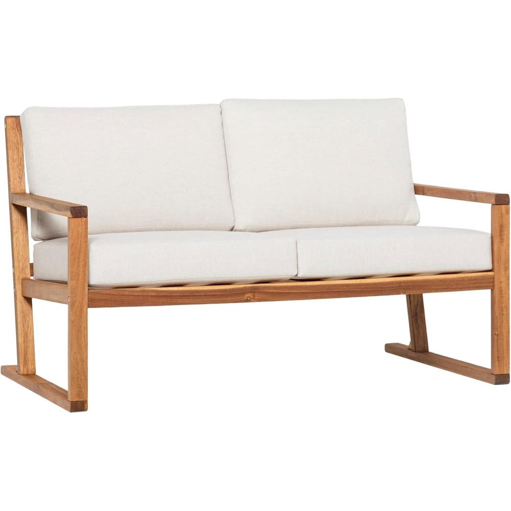 imageWalker Edison Modern Solid Wood SlatBack Patio Loveseat 52 Inch BrownNatural