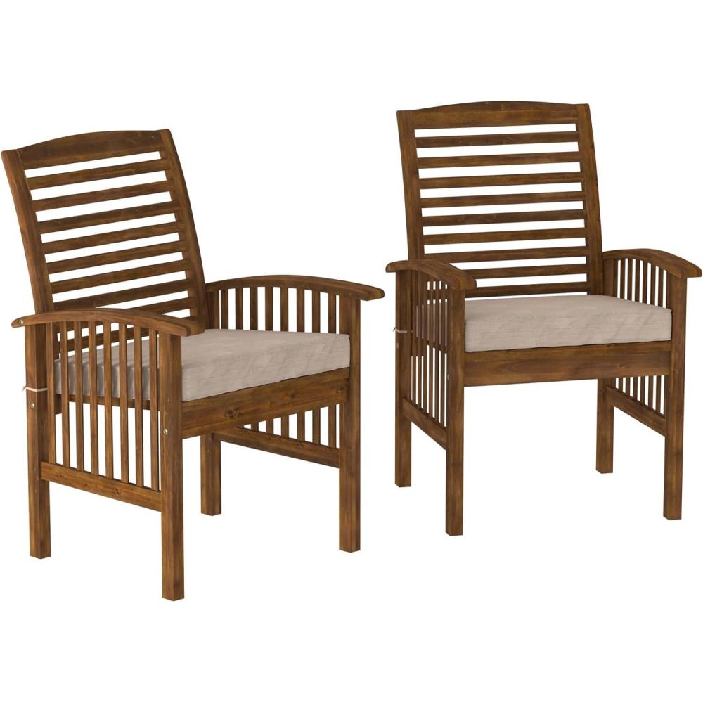 imageWalker Edison Rendezvous Modern 2 Piece Solid Acacia Wood Slat Back Outdoor Dining Chairs Set of 2 BrownDark Brown