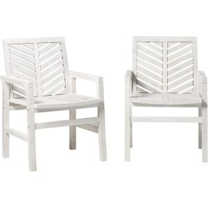 Walker Edison 2 Piece Outdoor Patio Chevron Wood Chair Set All Weather Backyard Conversation Garden Poolside Balcony, Set of 2, Grey(White Wash)