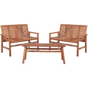 Walker Edison 3 Person Outdoor Patio Chevron Wood Dining Bench All Weather Backyard Conversation Garden Poolside Balcony, 53 Inch, Brown(Brown)