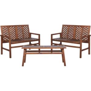 Walker Edison 3 Person Outdoor Patio Chevron Wood Dining Bench All Weather Backyard Conversation Garden Poolside Balcony, 53 Inch, Brown(Dark Brown)