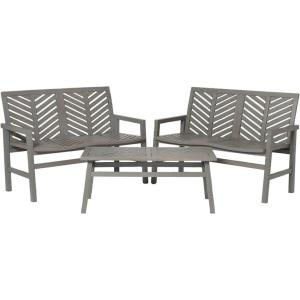 Walker Edison 3 Person Outdoor Patio Chevron Wood Dining Bench All Weather Backyard Conversation Garden Poolside Balcony, 53 Inch, Brown(Grey)