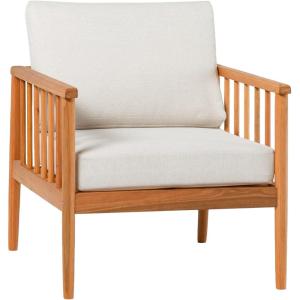Walker Edison Dekian Modern Solid Eucalyptus Outdoor Spindle Style Single Lounge Chair, 33 Inch, Natural(Natural)