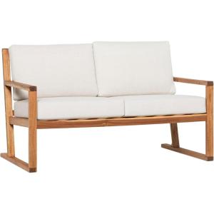 Walker Edison Modern Solid Wood Slat-Back Patio Loveseat, 52 Inch, Brown(Natural)