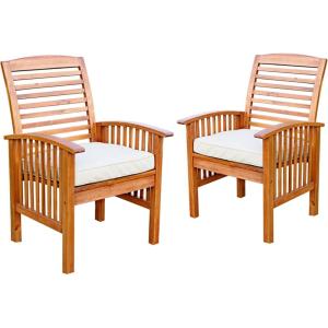 Walker Edison Rendezvous Modern 2 Piece Solid Acacia Wood Slat Back Outdoor Dining Chairs, Set of 2, Brown(Brown)