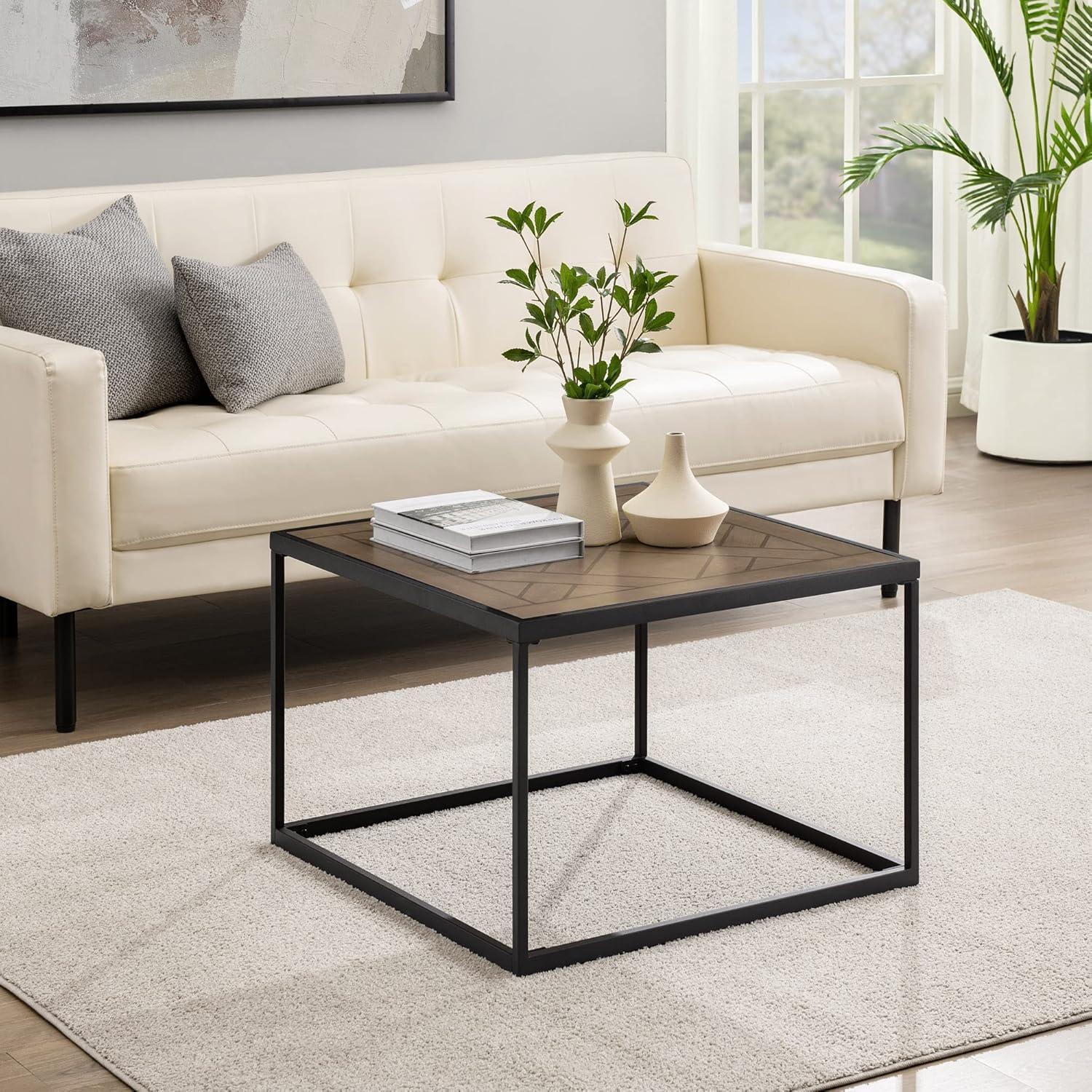imageWalker Edison Cavyl Contemporary OpenBox Metal Frame Square Coffee Table 25 Inch Parquet Veneer