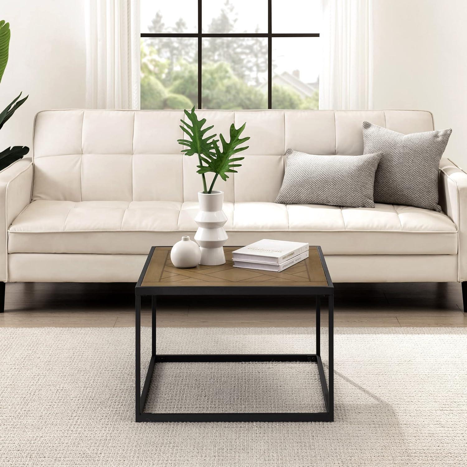 imageWalker Edison Cavyl Contemporary OpenBox Metal Frame Square Coffee Table 25 Inch Parquet Veneer