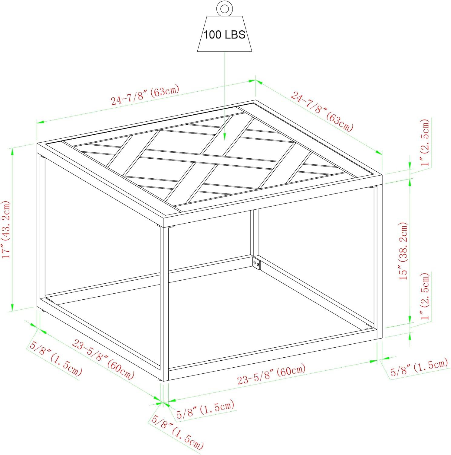 imageWalker Edison Cavyl Contemporary OpenBox Metal Frame Square Coffee Table 25 Inch Parquet Veneer