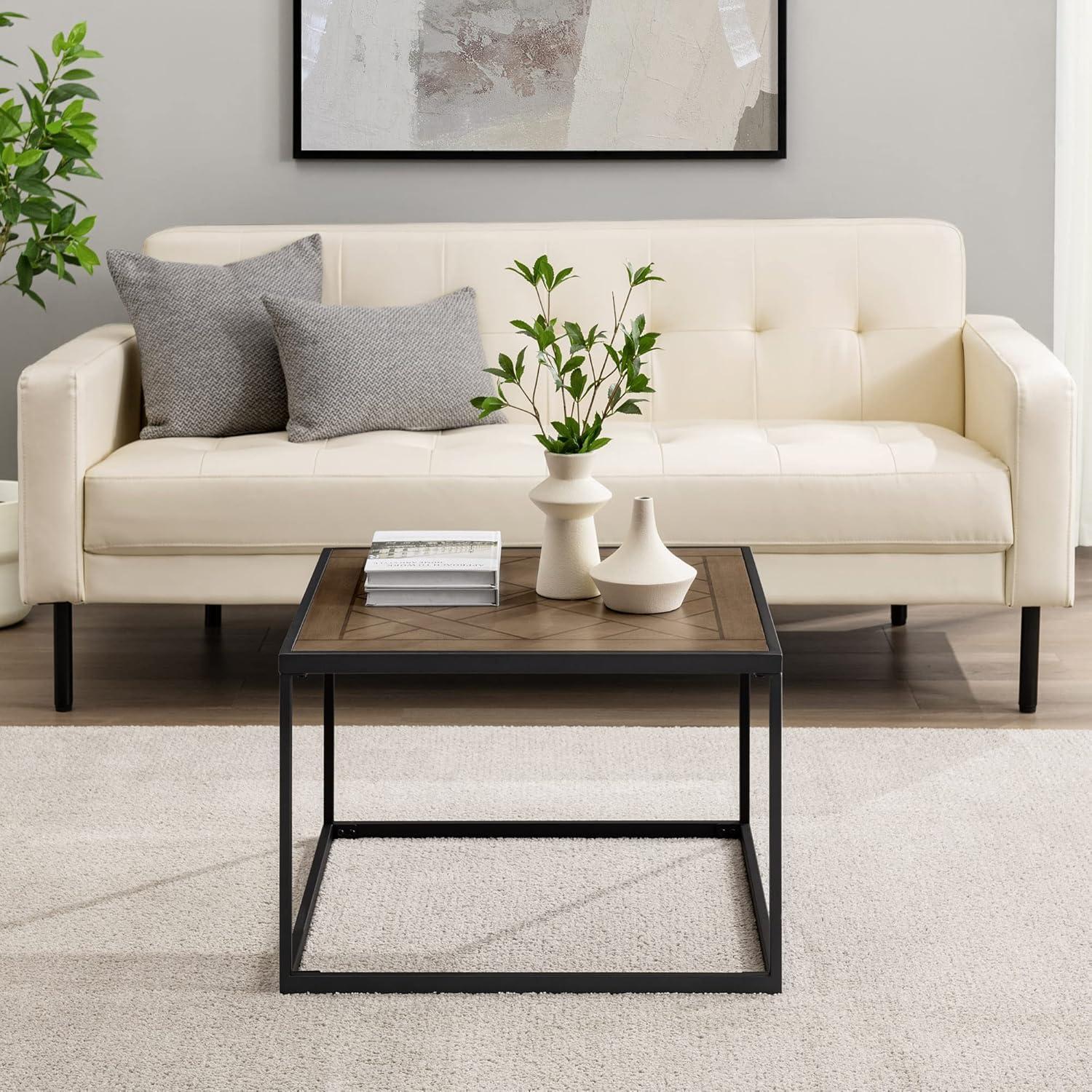 imageWalker Edison Cavyl Contemporary OpenBox Metal Frame Square Coffee Table 25 Inch Parquet Veneer