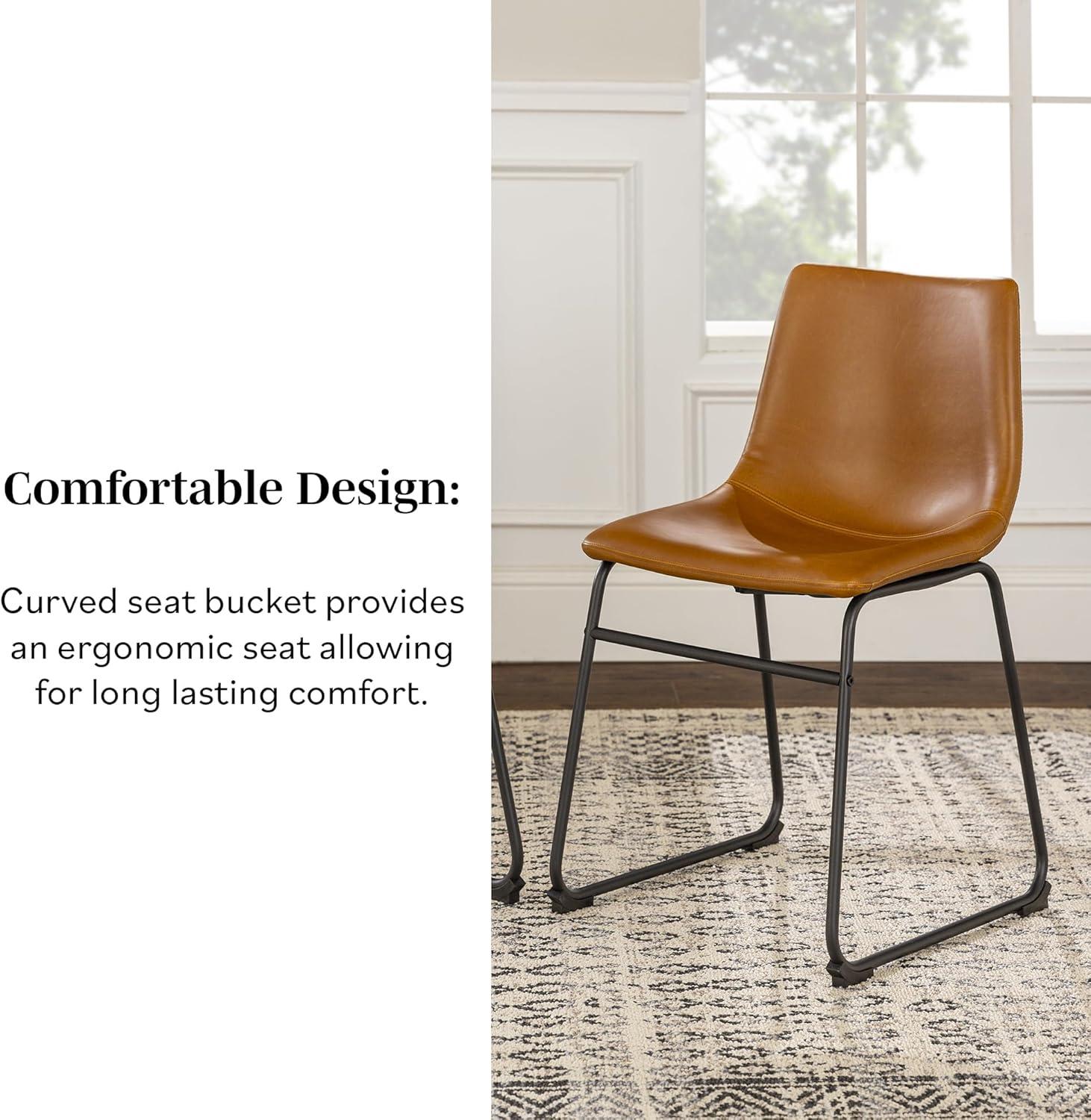 imageWalker Edison Douglas Urban Industrial Faux Leather Armless Dining Chairs Set of 2 Whiskey BrownWhiskey Brown