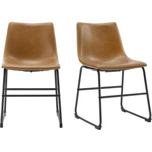 Walker Edison Douglas Urban Industrial Faux Leather Armless Dining Chairs, Set of 2, Whiskey Brown(Whiskey Brown)