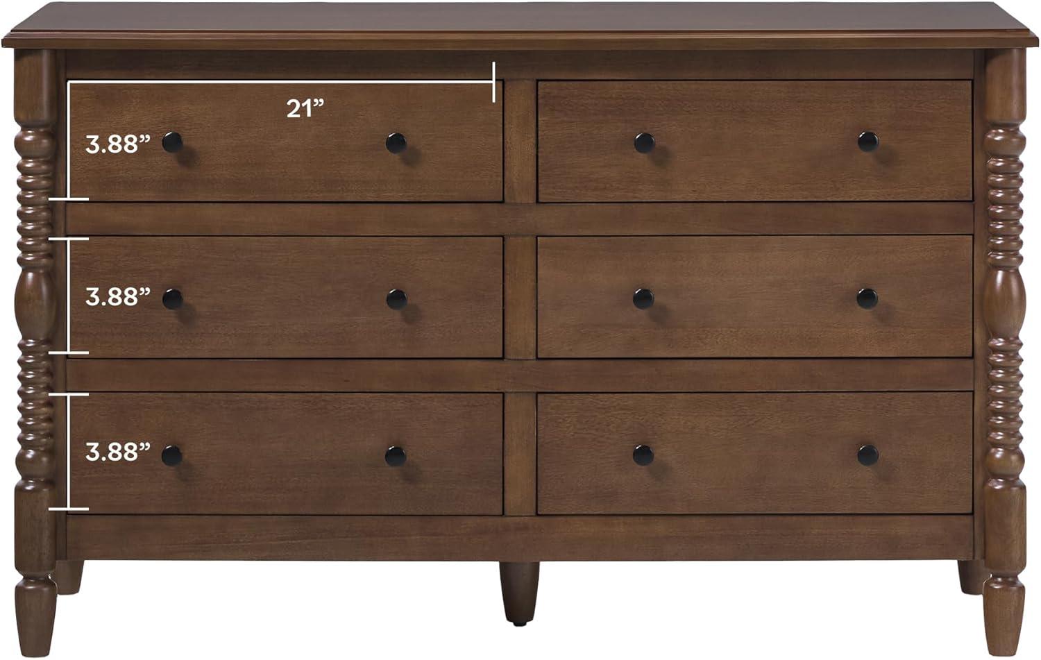 imageWalker Edison EZ Assembly Premium Traditional Solid Wood 6Drawer Dresser Vintage Chest of Drawers Spindle Dresser Quick Assembly Furniture 54 Inch Dark BrownDark Brown