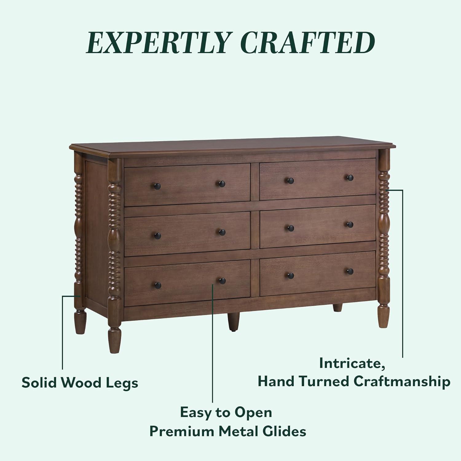 imageWalker Edison EZ Assembly Premium Traditional Solid Wood 6Drawer Dresser Vintage Chest of Drawers Spindle Dresser Quick Assembly Furniture 54 Inch Dark BrownDark Brown