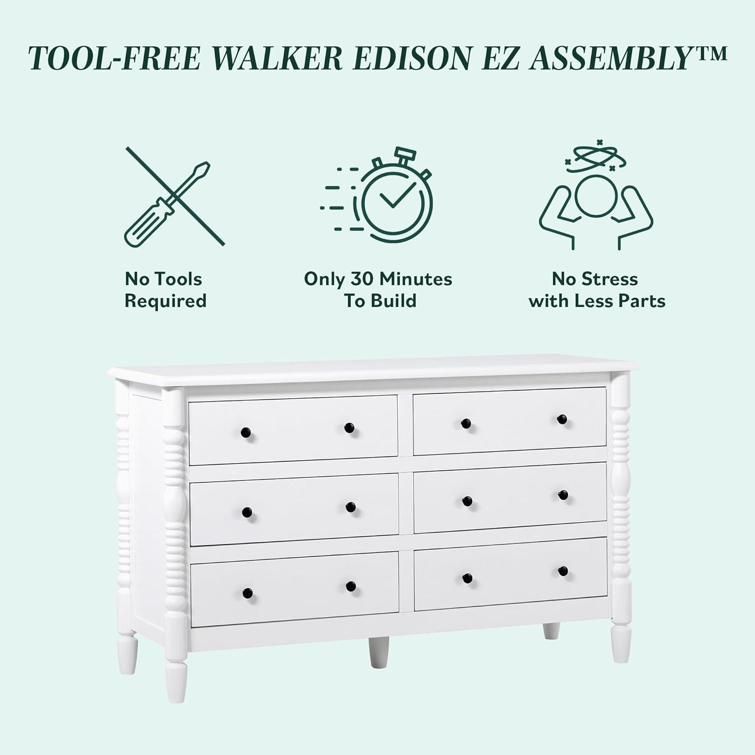 imageWalker Edison EZ Assembly Premium Traditional Solid Wood 6Drawer Dresser Vintage Chest of Drawers Spindle Dresser Quick Assembly Furniture 54 Inch Dark BrownWhite
