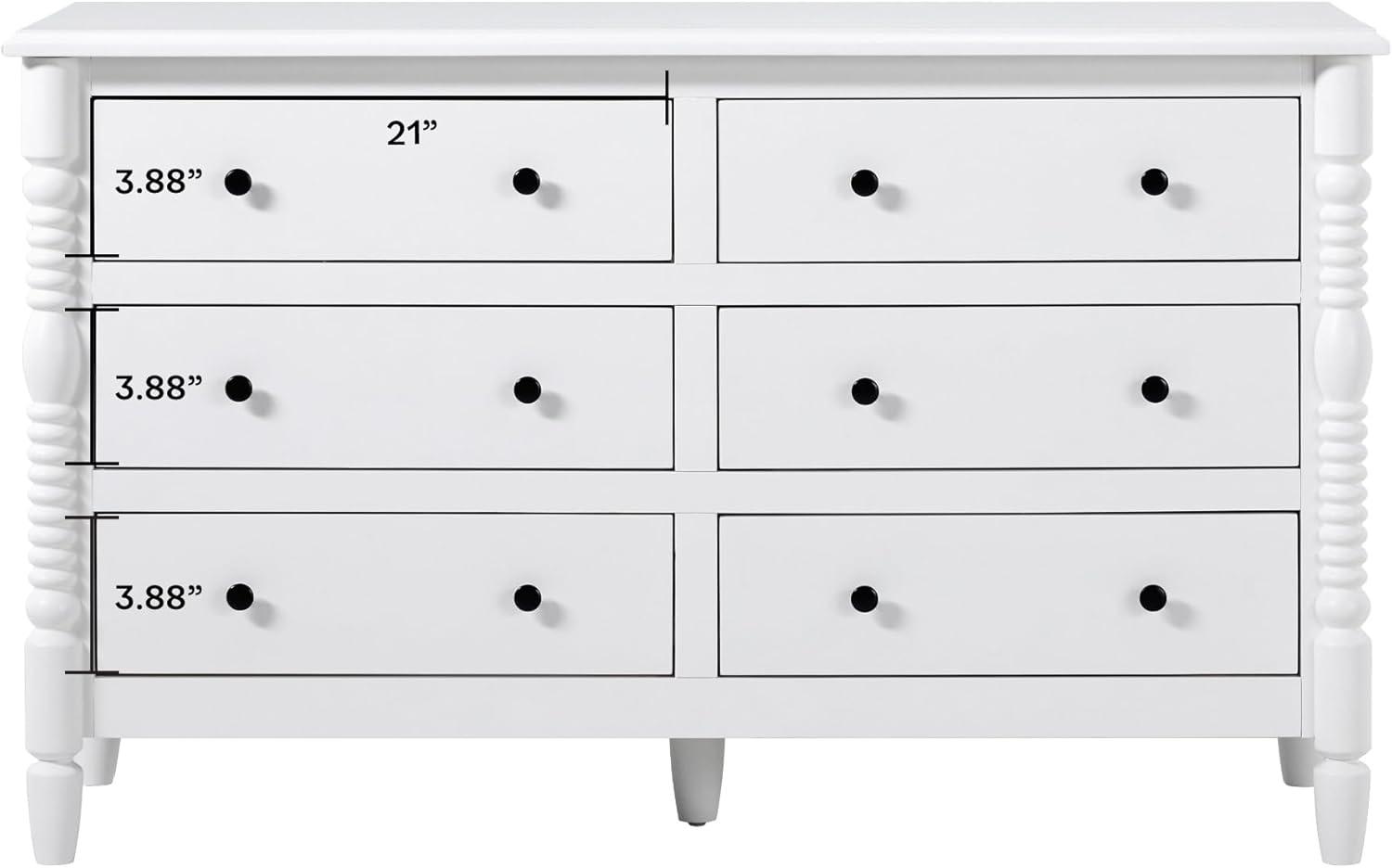 imageWalker Edison EZ Assembly Premium Traditional Solid Wood 6Drawer Dresser Vintage Chest of Drawers Spindle Dresser Quick Assembly Furniture 54 Inch Dark BrownWhite