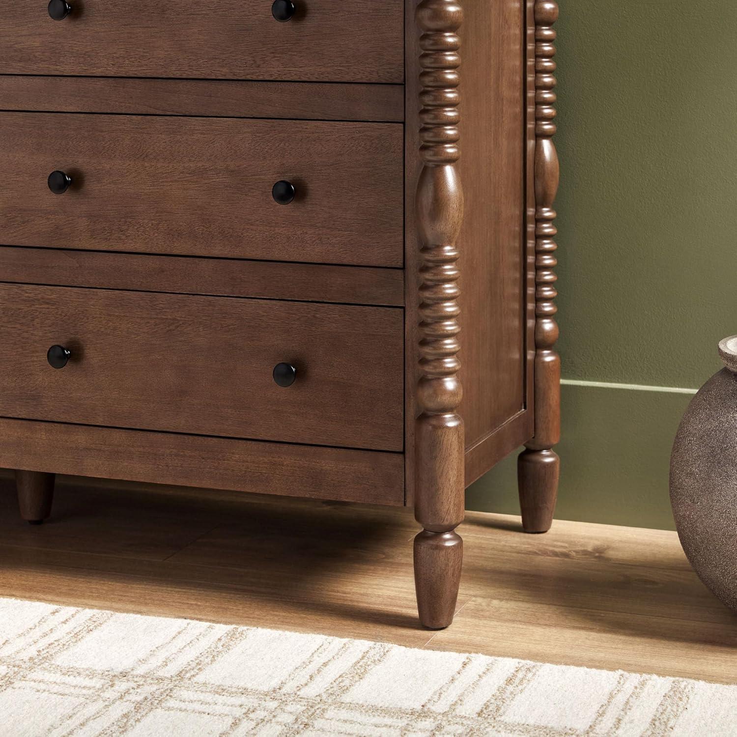 imageWalker Edison EZ Assembly Premium Traditional Solid Wood 6Drawer Dresser Vintage Chest of Drawers Spindle Dresser Quick Assembly Furniture 54 Inch Dark BrownDark Brown