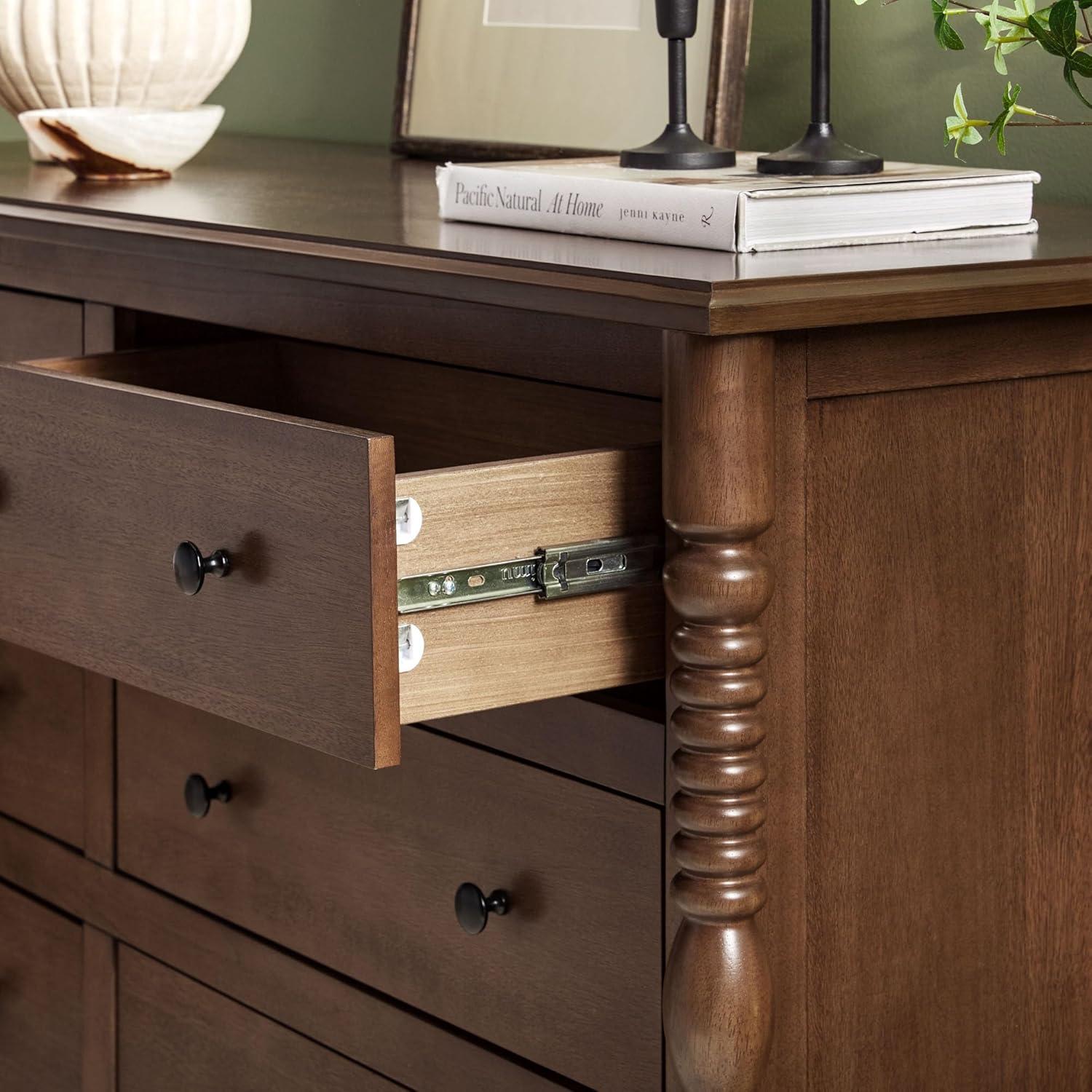 imageWalker Edison EZ Assembly Premium Traditional Solid Wood 6Drawer Dresser Vintage Chest of Drawers Spindle Dresser Quick Assembly Furniture 54 Inch Dark BrownDark Brown