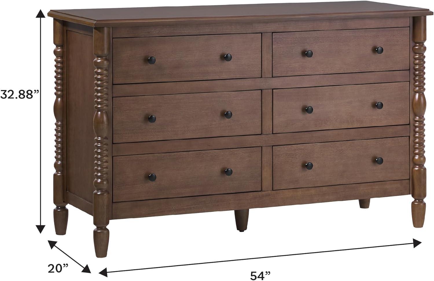 imageWalker Edison EZ Assembly Premium Traditional Solid Wood 6Drawer Dresser Vintage Chest of Drawers Spindle Dresser Quick Assembly Furniture 54 Inch Dark BrownDark Brown