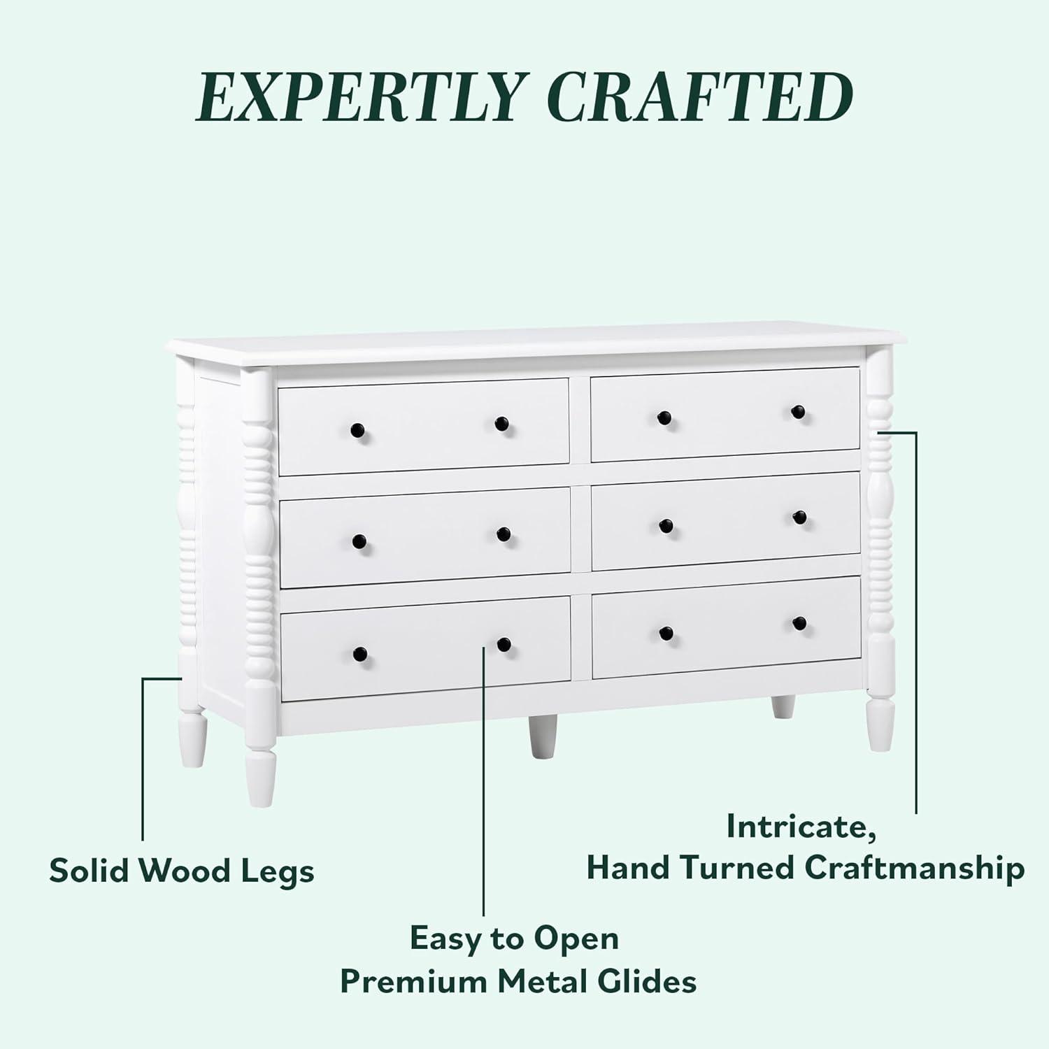 imageWalker Edison EZ Assembly Premium Traditional Solid Wood 6Drawer Dresser Vintage Chest of Drawers Spindle Dresser Quick Assembly Furniture 54 Inch Dark BrownWhite