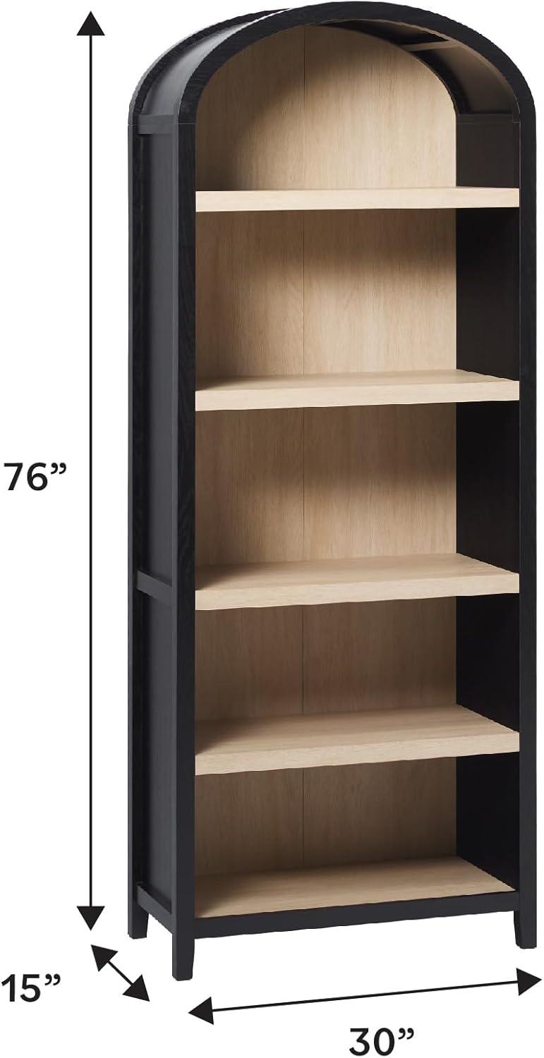imageWalker Edison Modern Curved Top Open 5Shelf Bookcase Arched Bookshelf for Home Office Living Room Bedroom Versatile Attractive Storage Solution BlackBlack
