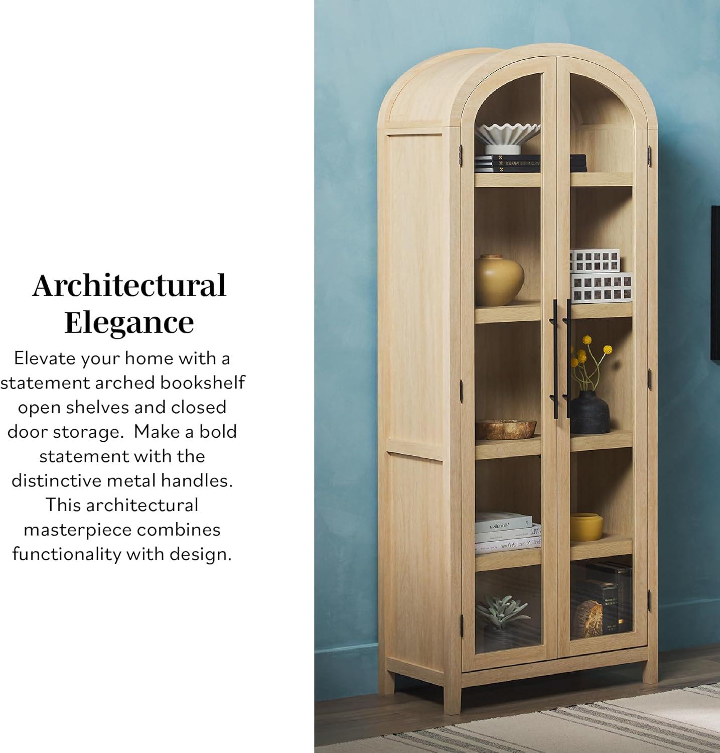 imageWalker Edison Modern Curved Top Open 5Shelf Bookcase Arched Bookshelf for Home Office Living Room Bedroom Versatile Attractive Storage Solution BlackCoastal Oak