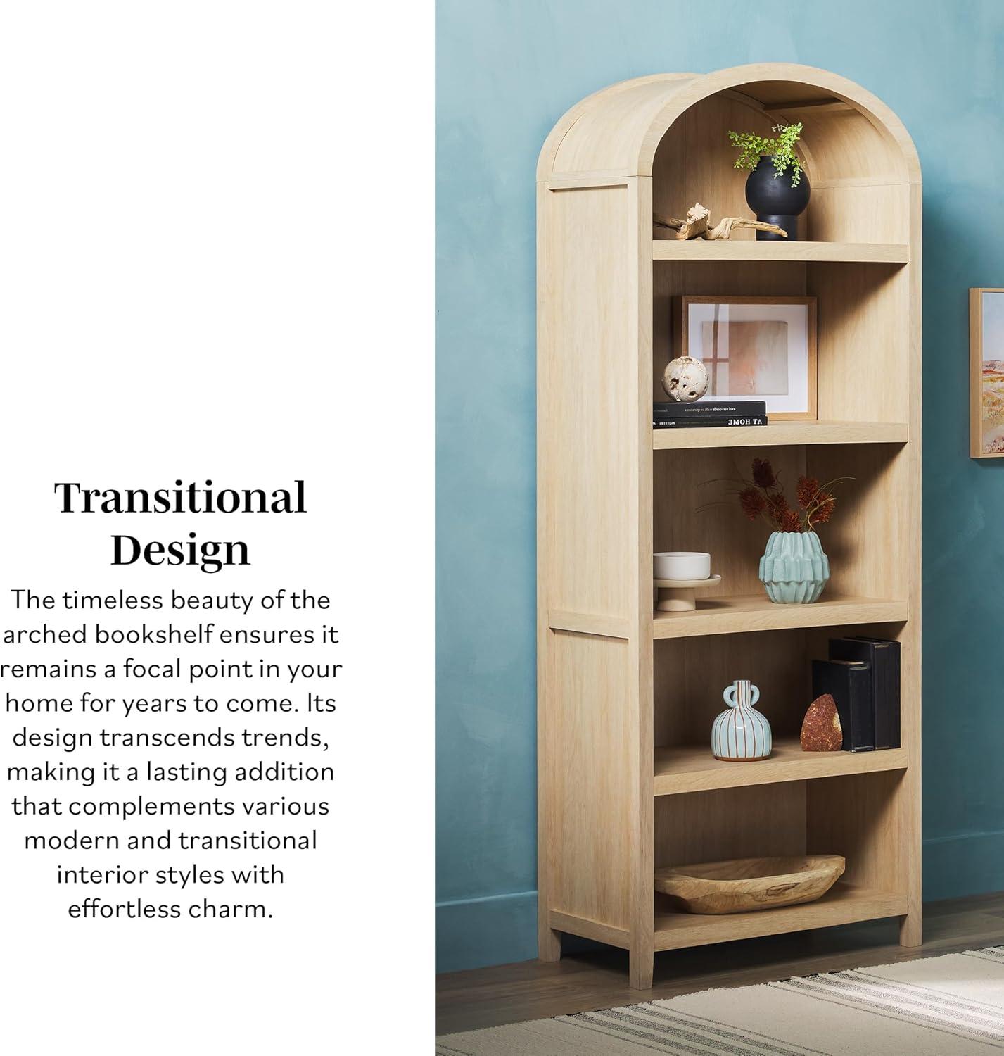 imageWalker Edison Modern Curved Top Open 5Shelf Bookcase Arched Bookshelf for Home Office Living Room Bedroom Versatile Attractive Storage Solution BlackCoastal Oak