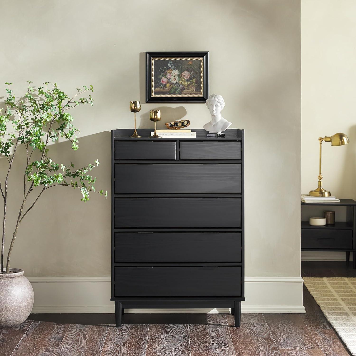 imageWalker Edison Blythe MidCentury Modern TrayTop Solid Wood 6Drawer Dresser 30 Inch BlackBlackt