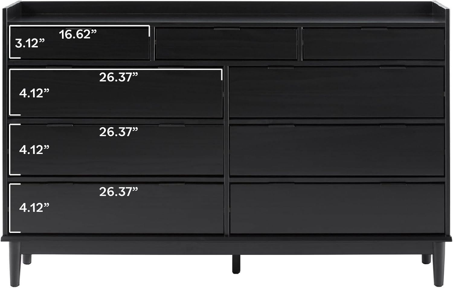 imageWalker Edison Blythe MidCentury Modern TrayTop Solid Wood 9Drawer Dresser 60 Inch BlackBlackt
