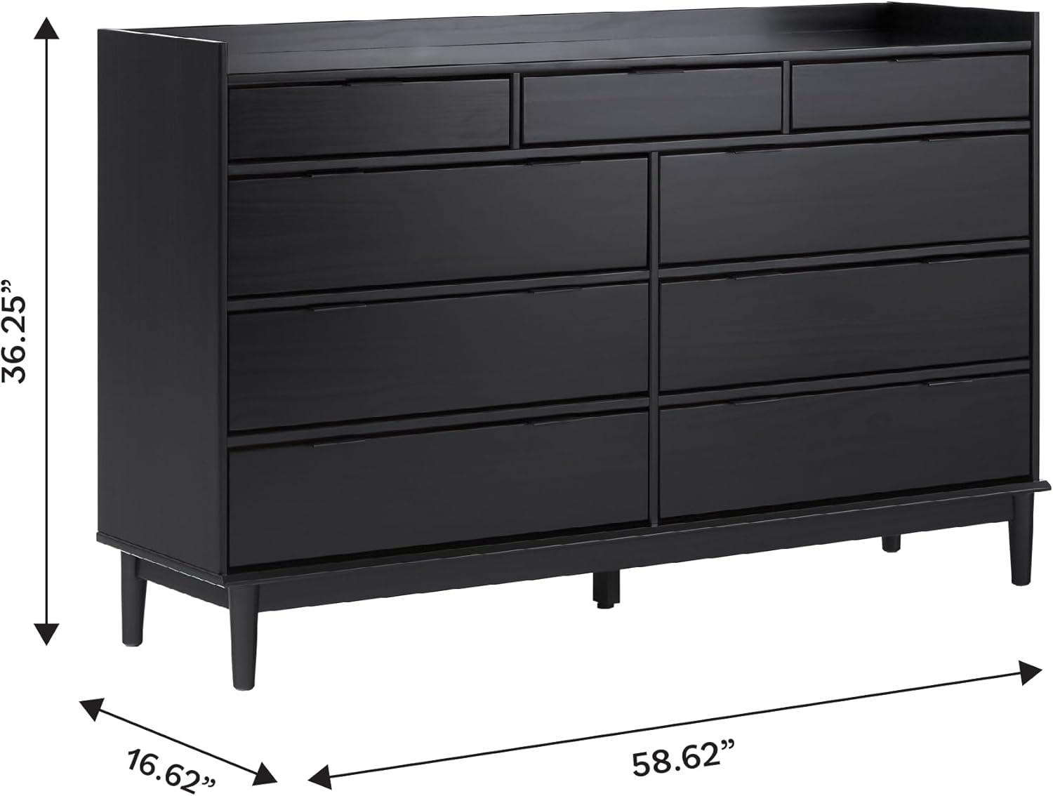 imageWalker Edison Blythe MidCentury Modern TrayTop Solid Wood 9Drawer Dresser 60 Inch BlackBlackt