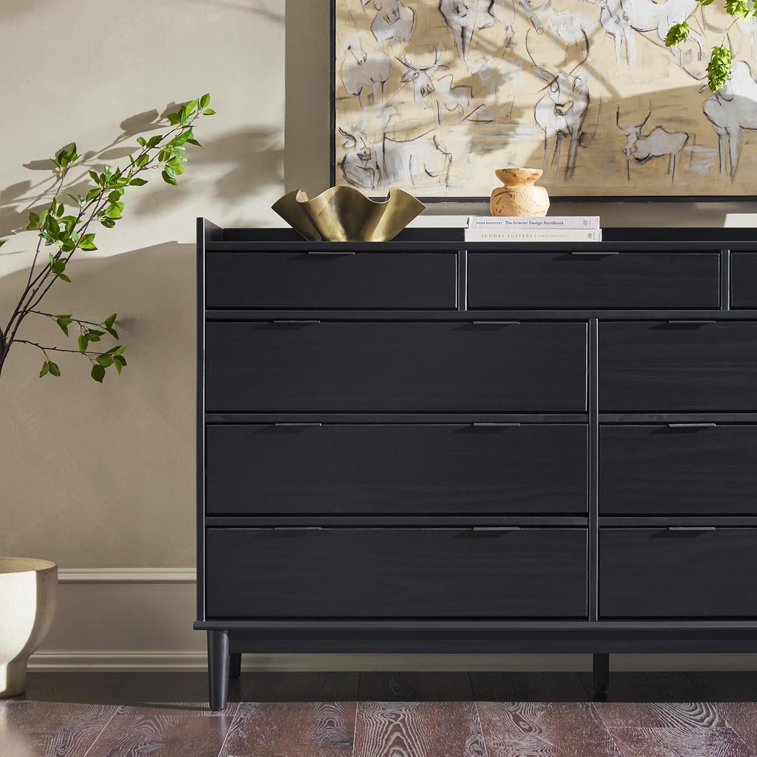 imageWalker Edison Blythe MidCentury Modern TrayTop Solid Wood 9Drawer Dresser 60 Inch BlackBlackt