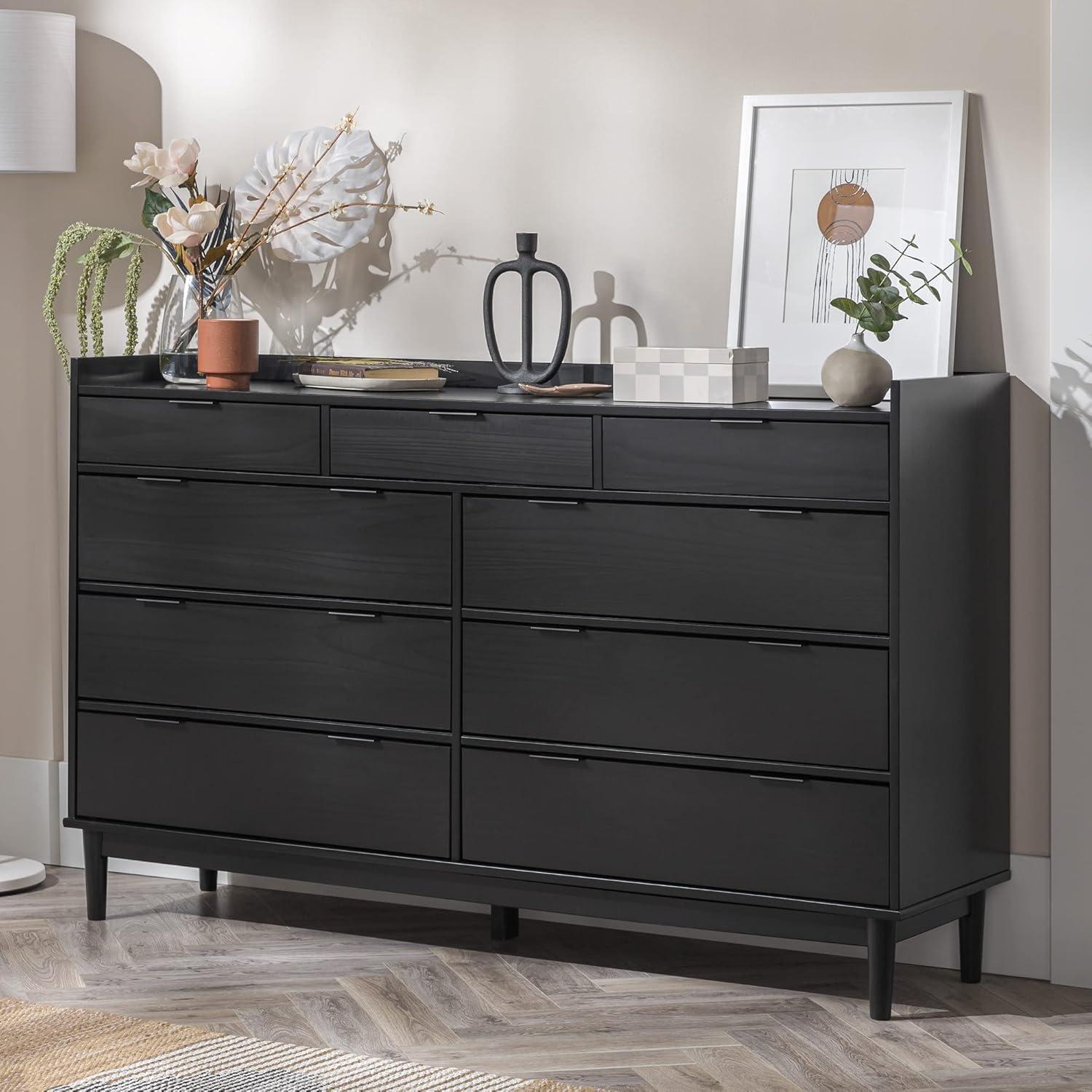 imageWalker Edison Blythe MidCentury Modern TrayTop Solid Wood 9Drawer Dresser 60 Inch BlackBlackt