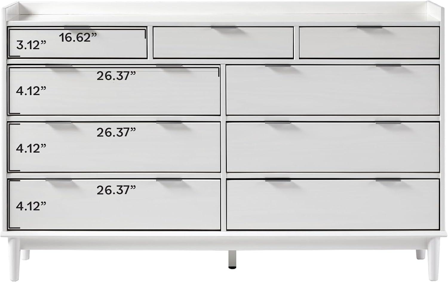 imageWalker Edison Blythe MidCentury Modern TrayTop Solid Wood 9Drawer Dresser 60 Inch BlackWhitet