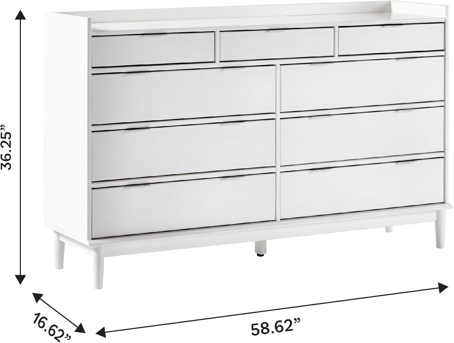 imageWalker Edison Blythe MidCentury Modern TrayTop Solid Wood 9Drawer Dresser 60 Inch BlackWhitet