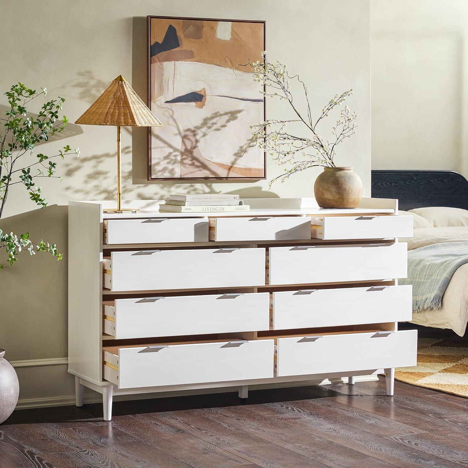 imageWalker Edison Blythe MidCentury Modern TrayTop Solid Wood 9Drawer Dresser 60 Inch BlackWhitet