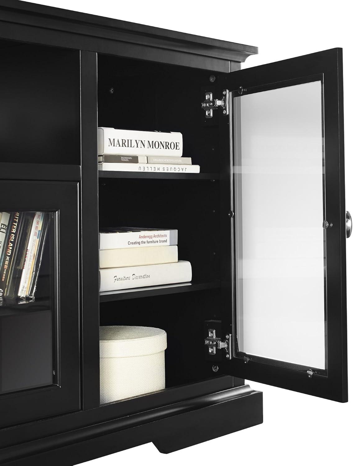 imageWalker Edison Brahm Classic Glass Door Storage TV Console for TVs up to 80 Inches 70 Inch BlackBlack