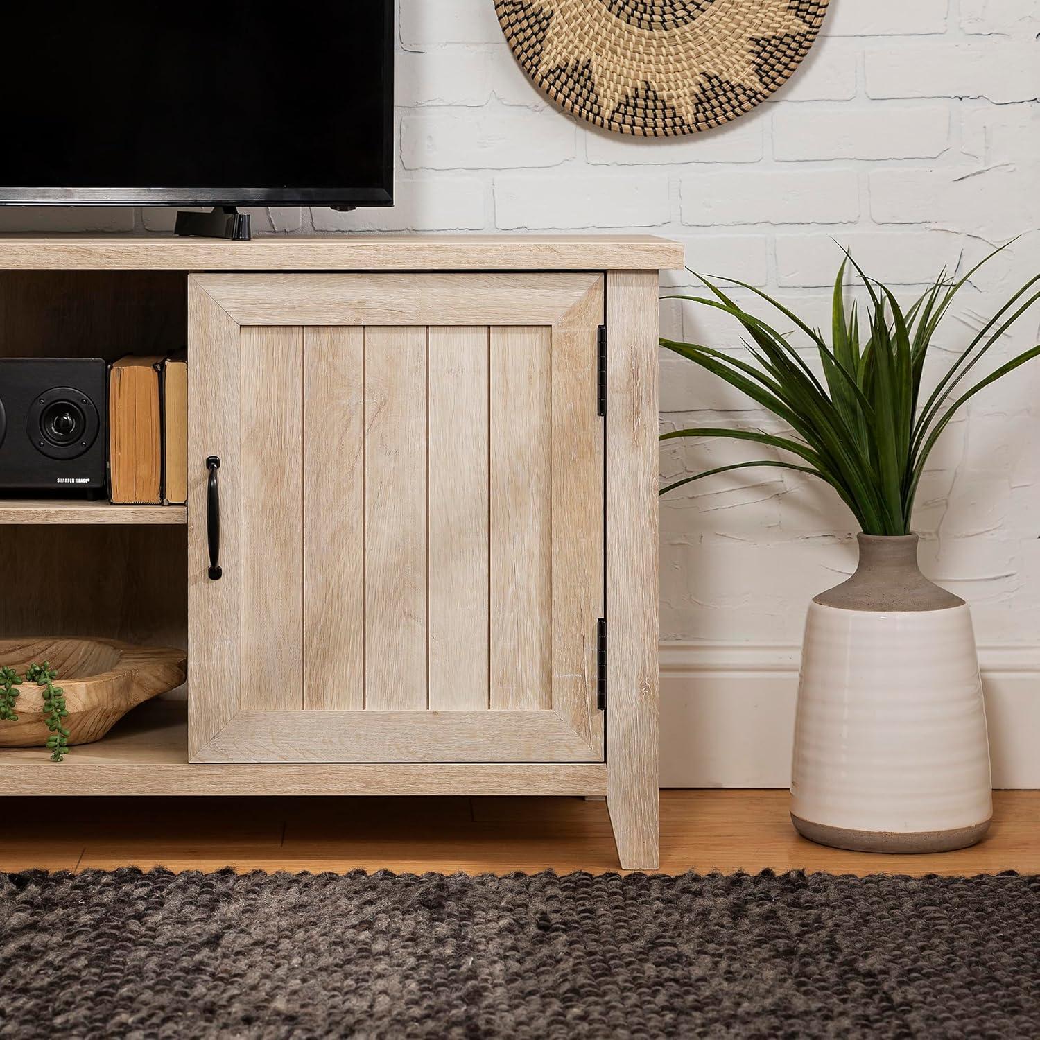 imageWalker Edison Buren Classic Grooved Door TV Stand for TVs up to 65 Inches 58 Inch Solid WhiteWhite Oak