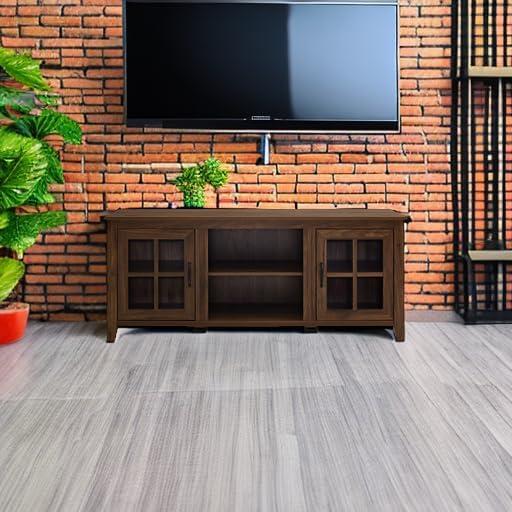 imageWalker Edison Dakota Modern Farmhouse 2 Glass Door Stand for TVs up to 65 Inches 58 Inch Dark Walnut