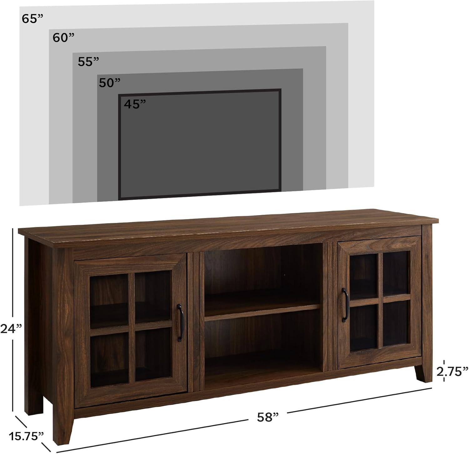 imageWalker Edison Dakota Modern Farmhouse 2 Glass Door Stand for TVs up to 65 Inches 58 Inch Dark Walnut