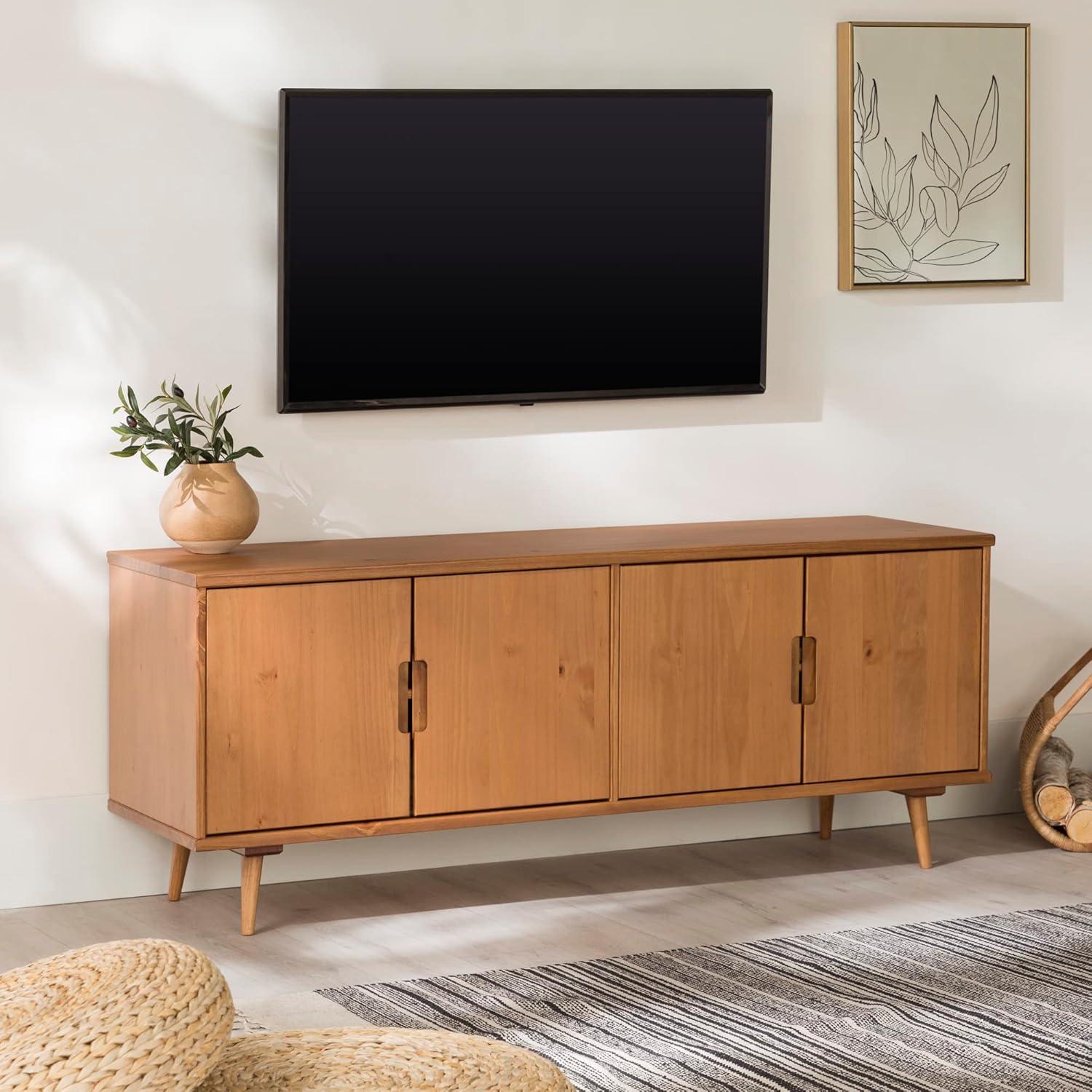 imageWalker Edison Genia MidCentury Modern Solid Wood Stand for TVs up to 65 Inches WalnutCaramel