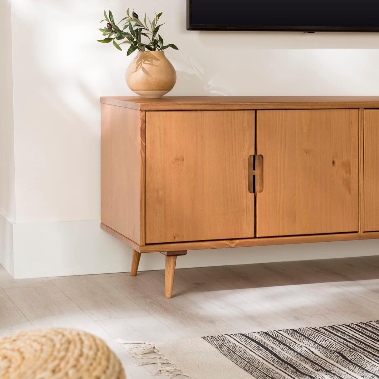 imageWalker Edison Genia MidCentury Modern Solid Wood Stand for TVs up to 65 Inches WalnutCaramel