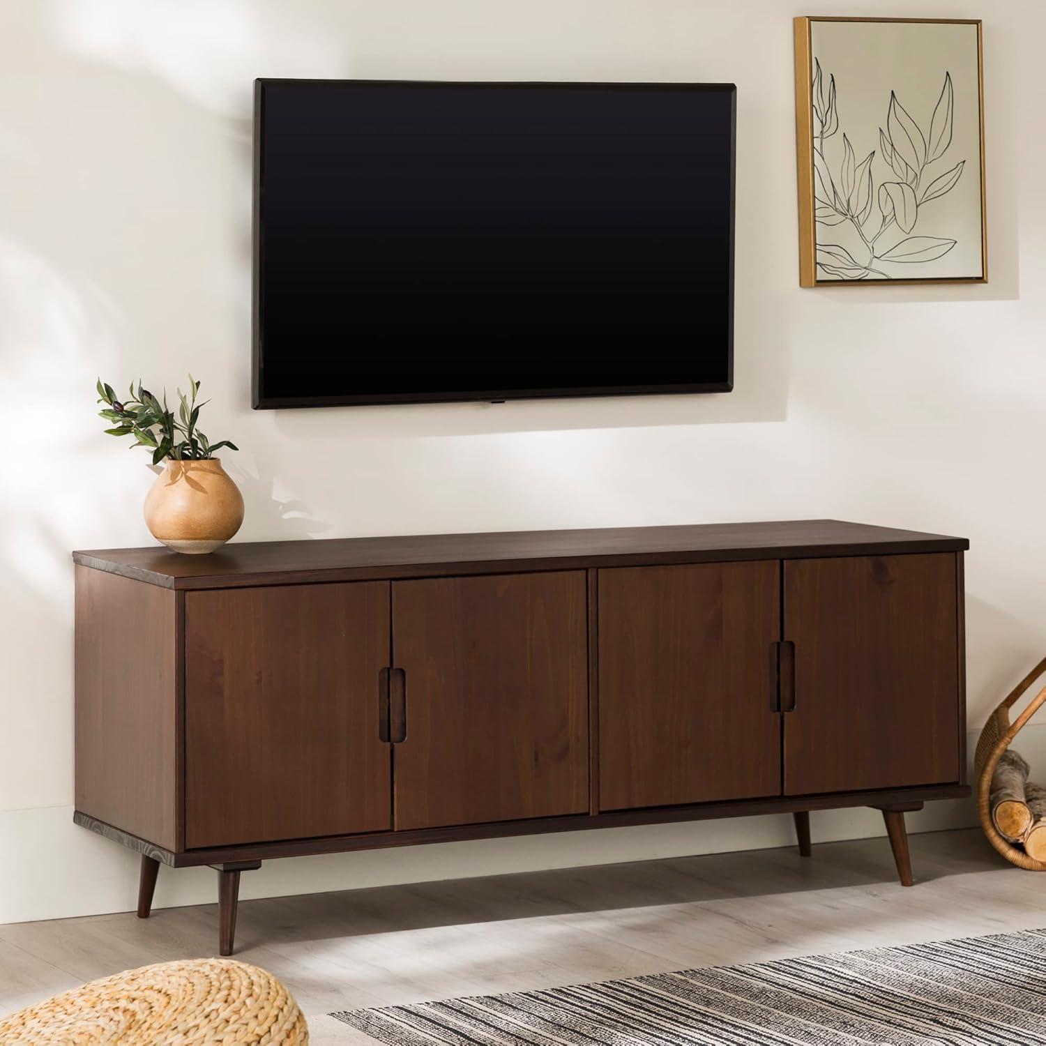 imageWalker Edison Genia MidCentury Modern Solid Wood Stand for TVs up to 65 Inches WalnutWalnut