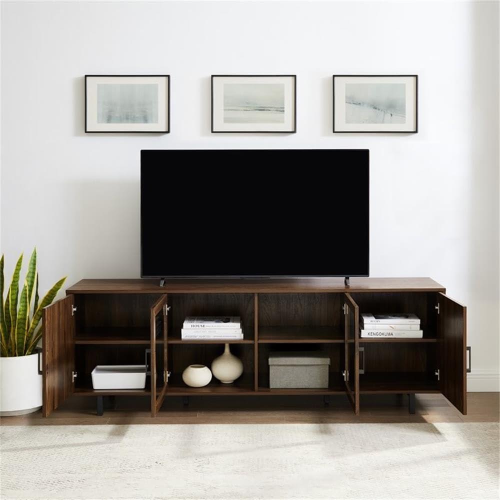 imageWalker Edison Harper Modern 4 Door Herringbone Stand for TVs up to 80 Inches 70 Inch Dark Walnut
