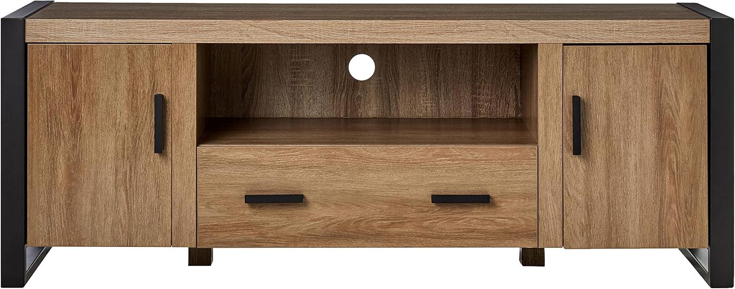 imageWalker Edison Industrial Modern Wood Universal TV Stand with Cabinet Doors for TVs up to 80quot Living Room Storage Shelves Entertainment Center 70 Inch CharcoalDriftwood