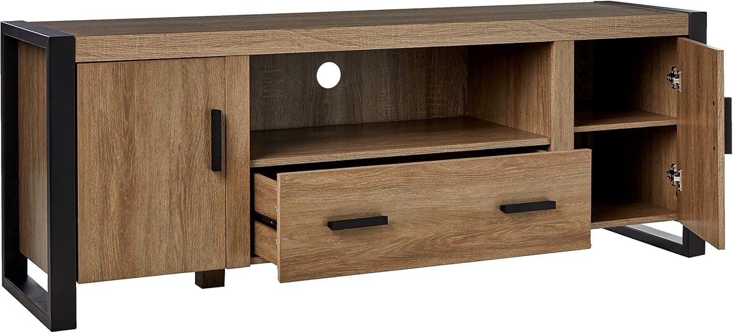 imageWalker Edison Industrial Modern Wood Universal TV Stand with Cabinet Doors for TVs up to 80quot Living Room Storage Shelves Entertainment Center 70 Inch CharcoalDriftwood