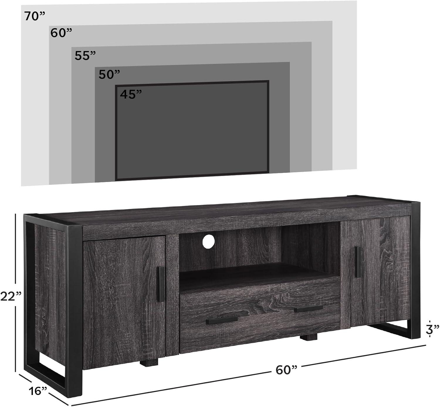 imageWalker Edison Industrial Modern Wood Universal TV Stand with Cabinet Doors for TVs up to 80quot Living Room Storage Shelves Entertainment Center 70 Inch CharcoalCharcoal