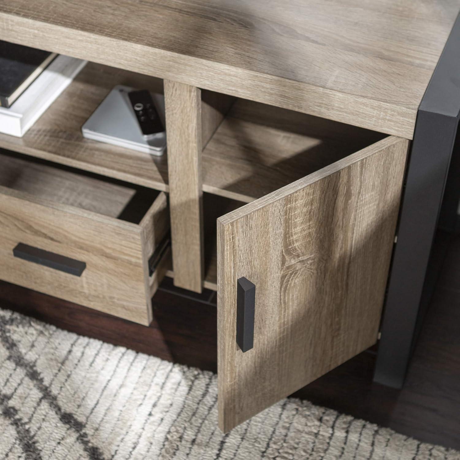 imageWalker Edison Industrial Modern Wood Universal TV Stand with Cabinet Doors for TVs up to 80quot Living Room Storage Shelves Entertainment Center 70 Inch CharcoalDriftwood