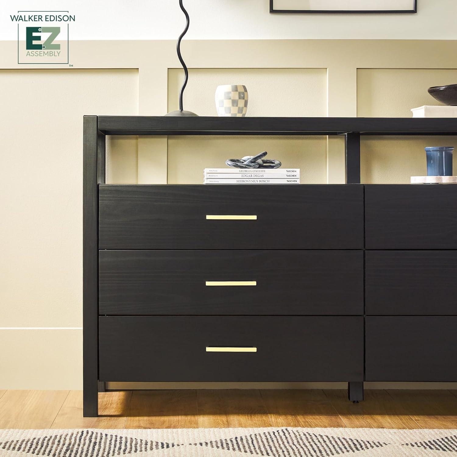 imageWalker Edison Isla Modern Solid Wood 6 Drawer Dresser with Glass Top 60 Inch BlackBlack